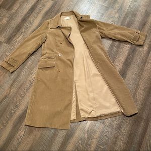 J Crew Women’s Size Large Tan Knee-Length Corduroy Trench Coat
